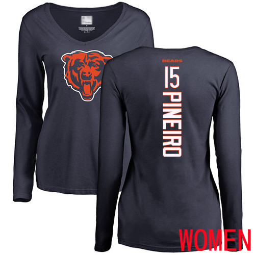 Chicago Bears Navy Blue Women Eddy Pineiro Backer NFL Football #15 Long Sleeve T Shirt->nfl t-shirts->Sports Accessory